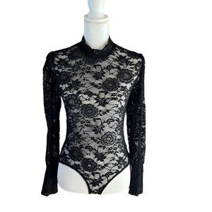 🌿 Jolie & Joy By FCT With Love Lace Long Sleeve Bodysuit Blouse Black - XL